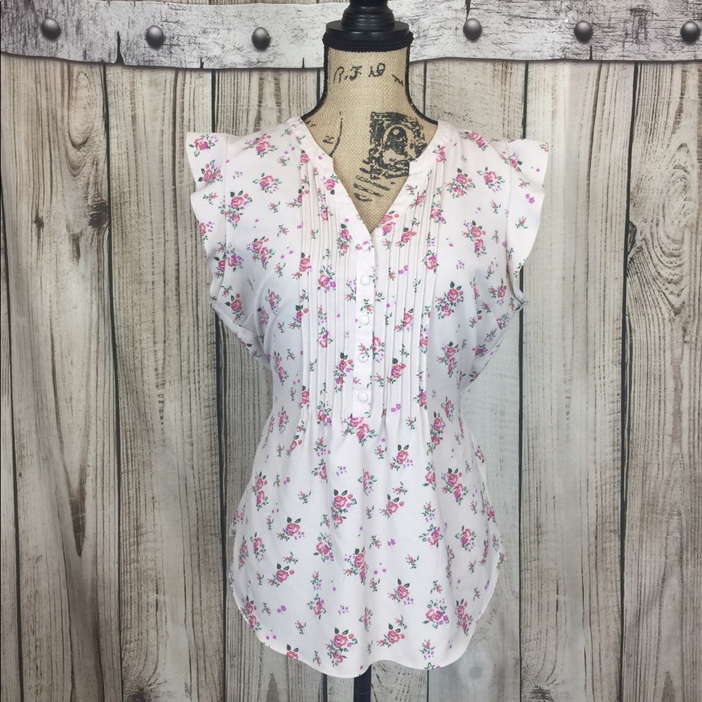 Modcloth Ivory Floral Tie Waist Tank Top Large